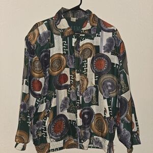 Vintage Huda International Green and Multicolor 100%Silk Jacket